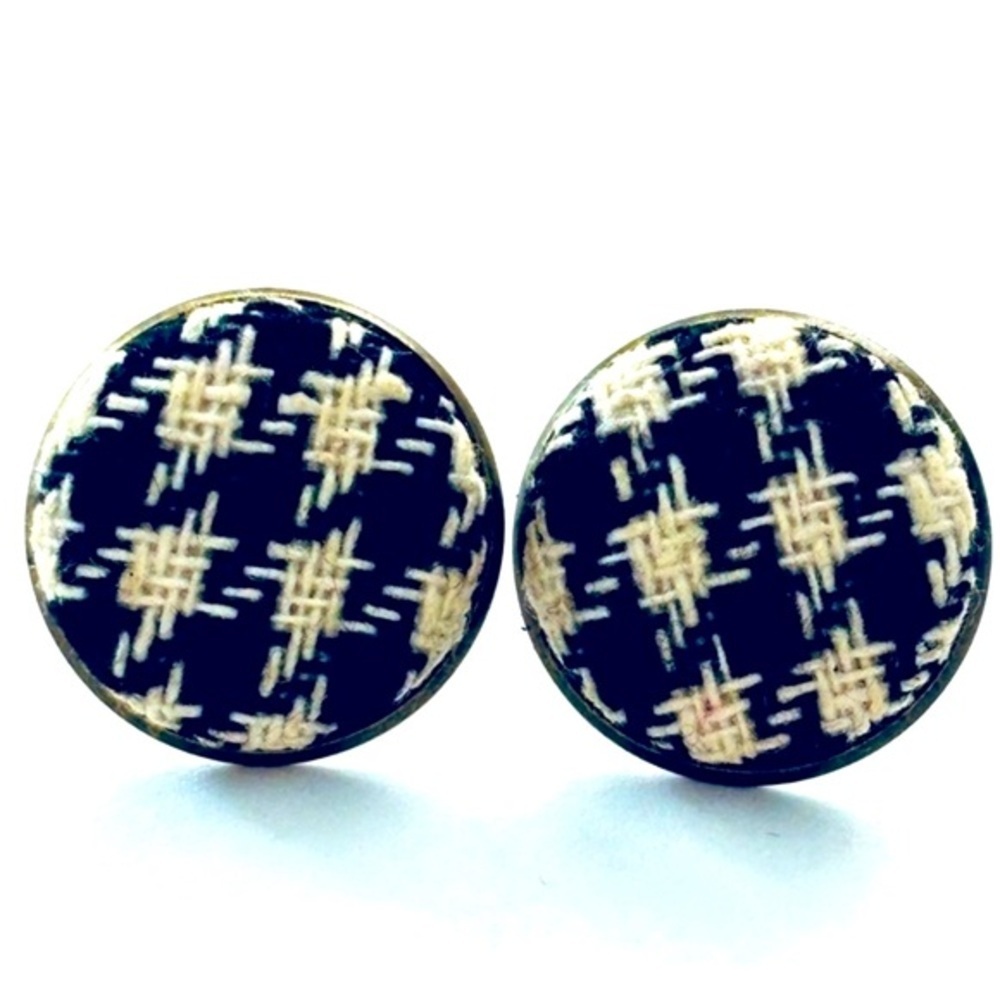 20mm Fabric Button Retro Stud Earrings, Handmade, NWT